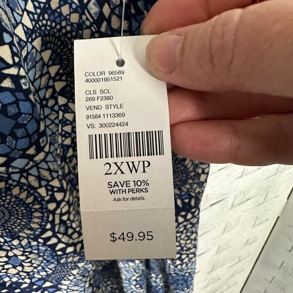 Catherine’s women’s tank top asymmetrical beaded collar blues white plus size - Picture 6 of 10